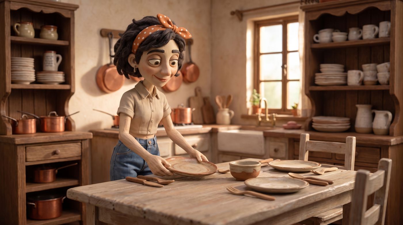 Lisa poniendo la mesa
