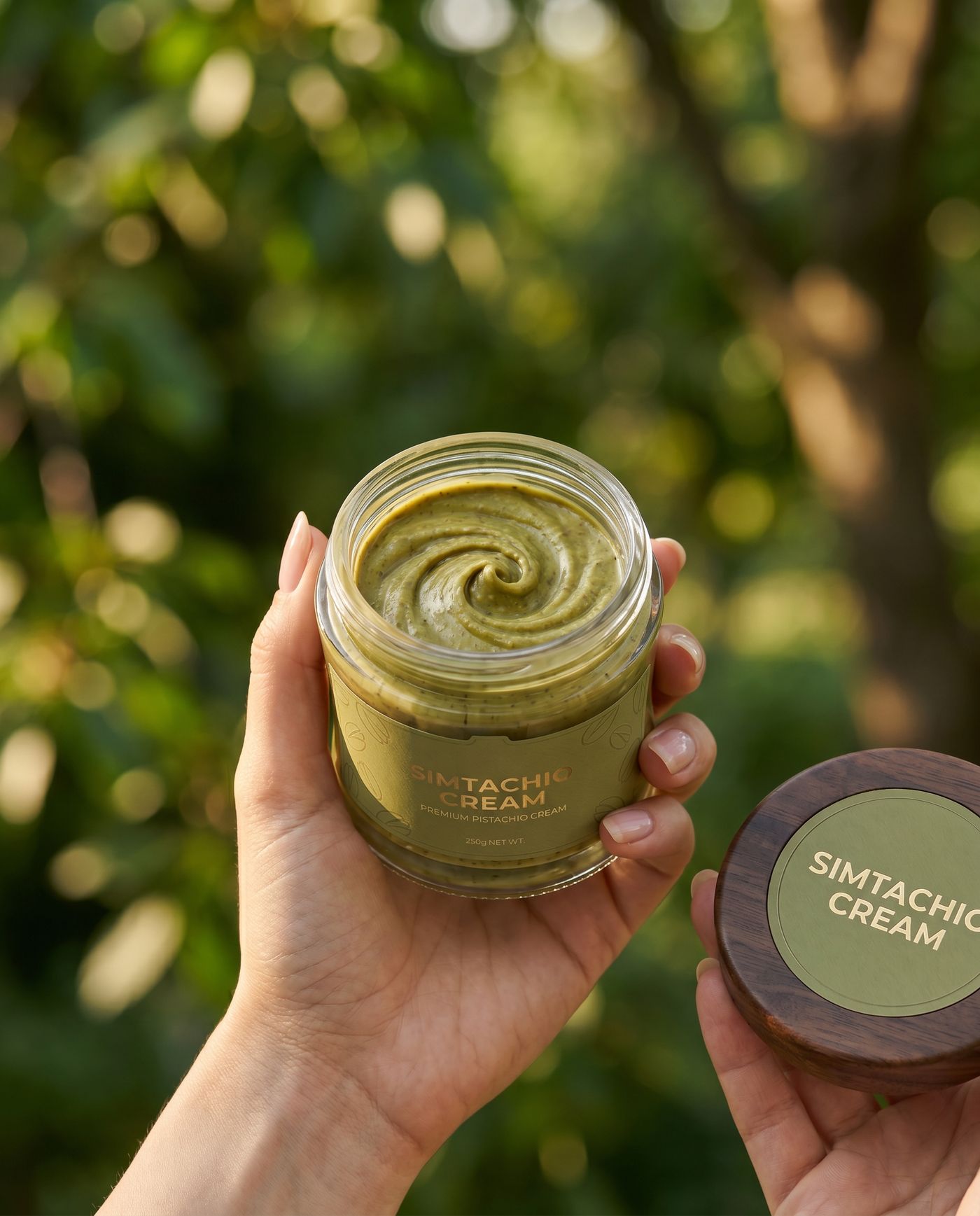 Simtachio Cream, al aire libre entre árboles