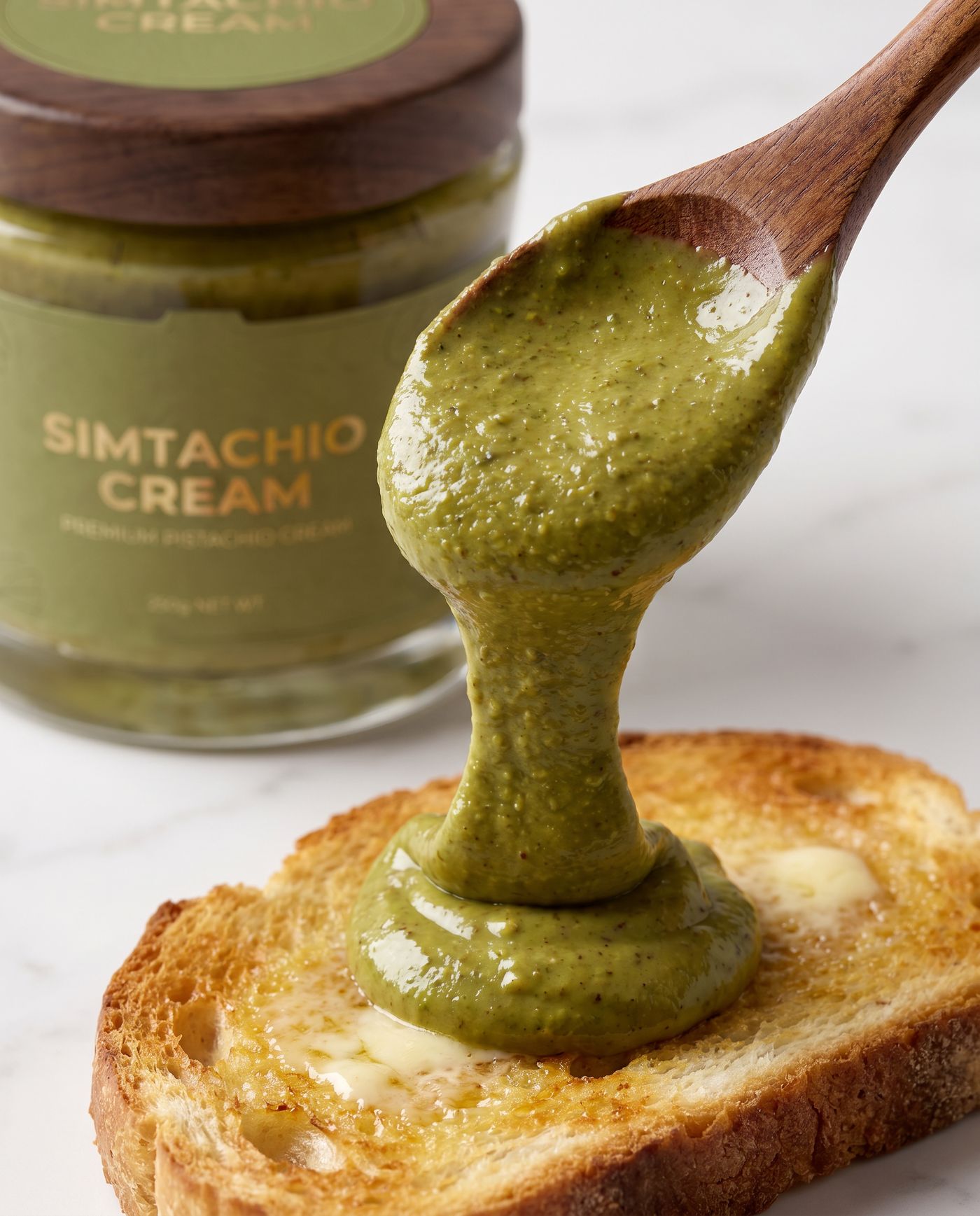 Simtachio Cream, cuchara sobre tostada