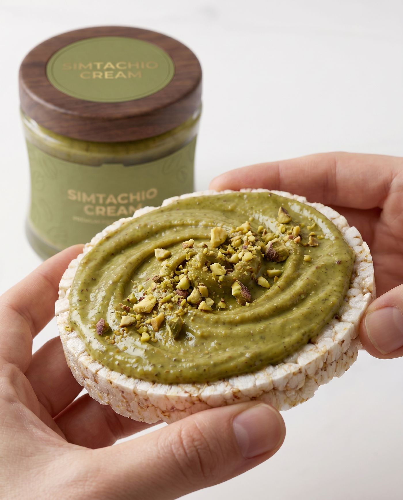 Simtachio Cream, tortita de arroz con pistacho
